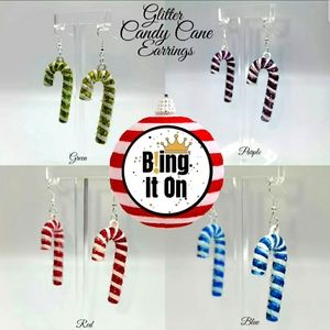 Candy Cane Glitter Christmas Holiday Earrings